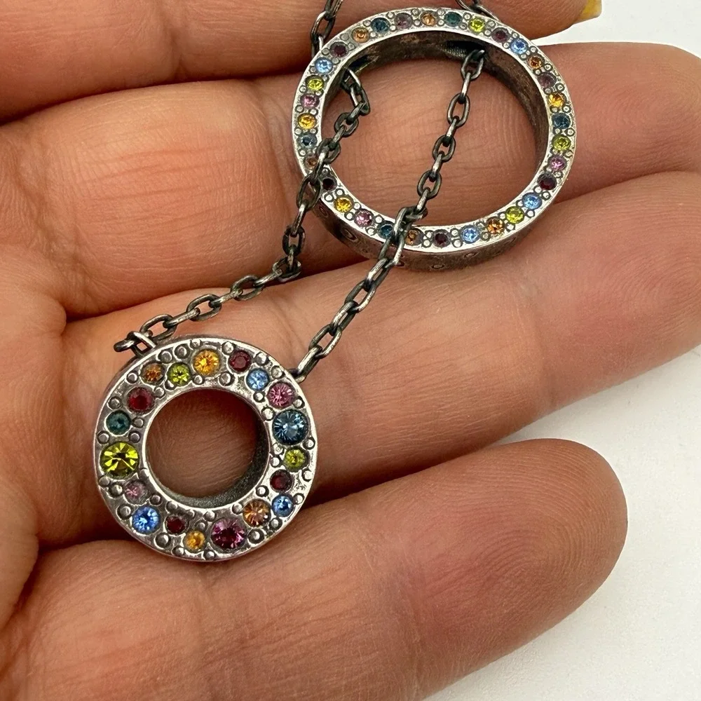 Vtg Patricia Locke Double Circle Rainbow Crystal Necklace